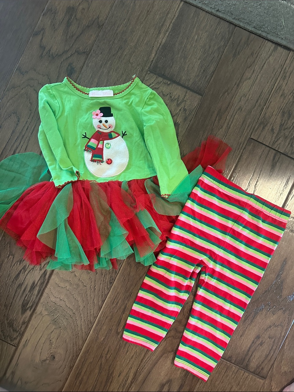 Bonnie Baby Green and Red Snowman Tutu Set